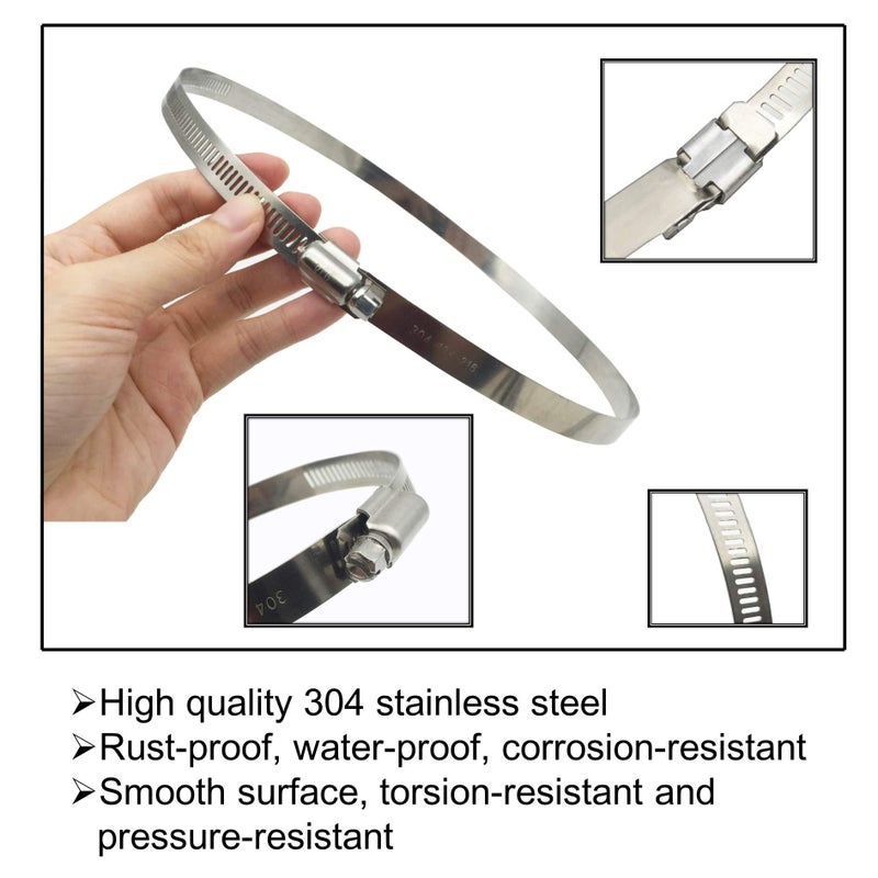 EesTeck 4Pcs 8" Adjustable 304 Stainless Steel Duct Clamps Hose Clamp Pipe Clamp Air Ducting Clamp worm drive hose clamps (194mm-216mm) - Image 2
